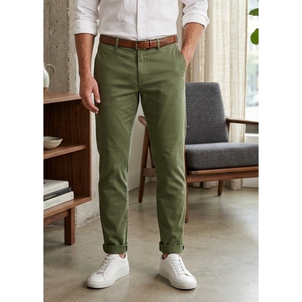 Cosmic Blue Love Chino Pants Men's 33 Cotton Stretch Tapered Green Preppy Casual